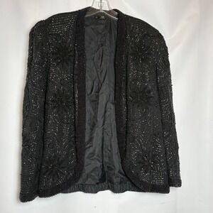 Vintage Black Hand Beaded Sequin Silk Jacket Women's India Formal Evening